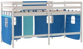 Cama alta p/ criança c/ cortinas 80x200 cm pinho maciço azul
