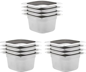 vidaXL Recipientes gastronorm 12 pcs GN 1/6 100 mm aço inoxidável