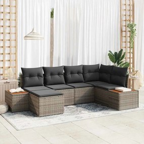 vidaXL Conjunto de Sofás de Jardim de 6 Peças com Almofadas Cinza Rattan de Polietileno e Acácia