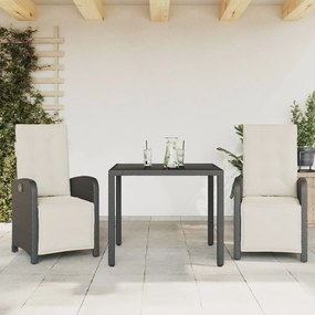 vidaXL 3 pcs conjunto de bistrô com almofadões vime PE preto