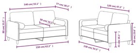 2 pcs conjunto de sofás com almofadas veludo castanho