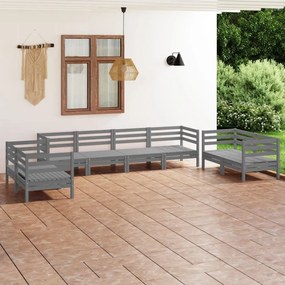 vidaXL 8 pcs conjunto lounge de jardim pinho maciço cinzento
