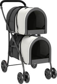 PawHut Carrinho Duplo para Cães e Gatos Dobrável com 2 Transportadoras Removíveis com Cinto e Almofadas 66x50x98 cm Cinzento Escuro | Aosom Portugal