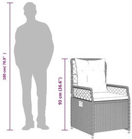 7 pcs conj. jantar p/ jardim c/ almofadões vime PE cinza-claro