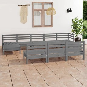 10 pcs conjunto lounge de jardim pinho maciço cinzento