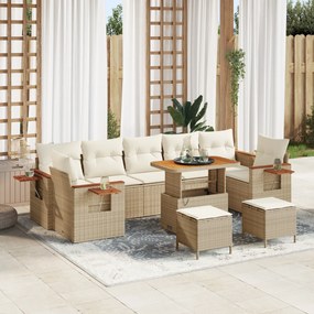 Conjunto de Sofá de Jardim vidaXL 10 Peças com Almofadas Bege Polirattan Acácia