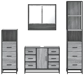 4 pcs Conjunto móveis casa de banho madeira proc. cinza sonoma
