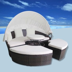 vidaXL Camas de Jardim com travesseiro Castanho Rattan Sintético