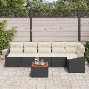 Conjunto de Sofá de Jardim de 7 Peças com Almofadas Pretas em Rattan d