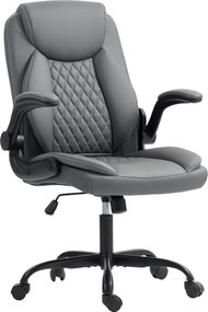 HOMCOM Cadeira para Secretária Cadeira Ergonômica com Braços Dobráveis Cinza Escuro 67x65x110 cm | Aosom Portugal