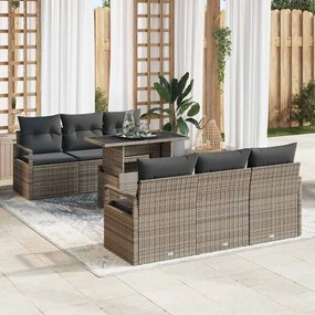 Conjunto de Sofá de Jardim vidaXL de 7 Peças com Almofadas Cinza de Rattan Sintético