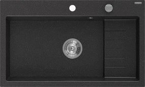 Mexen Omar lava-louça de granito com 1 cuba 800 x 480 mm, preto/prata metálico, sifão cromado - 6520801005-73