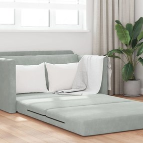 Sofá Cama de Chão 2-em-1 Cinza Claro 124x204x61 cm Veludo