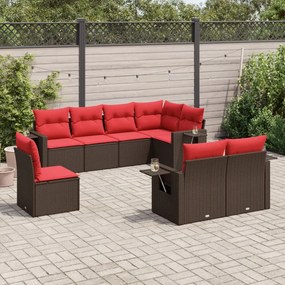 vidaXL 8 pcs conjunto sofás de jardim c/ almofadões vime PE castanho