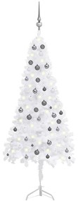 vidaXL Árvore Natal artif. canto c/ luzes LED/bolas 180 cm PVC branco