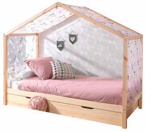 Conjunto Cama infantil de Casa DALLAS 90x200 com gaveta e cortinados Natural