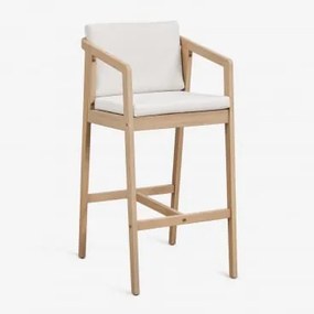 Taburete Alto De Jardim Em Madeira De Acácia Kaela ↑75 Cm & Marrom Acácia Claro & Tecido Gardénia Branco - Sklum