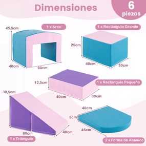 Blocos de escalada de espuma para crianças macios com 6 peças para actividades de escalada e gatinhar com rampa de túnel Azul