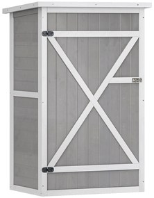 Outsunny Armário de Jardim de Madeira 75x56x115cm para Ferramentas com 3 Prateleiras Interiores Porta com Trava Cinza | Aosom Portugal