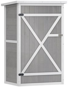 Outsunny Armário de Jardim de Madeira 75x56x115cm para Ferramentas com 3 Prateleiras Interiores Porta com Trava Cinza | Aosom Portugal