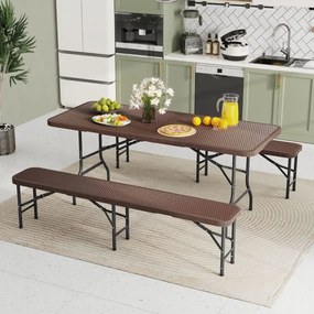 Mesa e 2 bancos para piquenique de 180 cm com superfície em HDPE portátil para acampamento Café