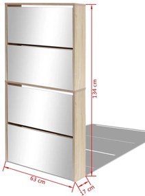 Sapateira com 4 divisórias e espelho 63x17x134cm carvalho