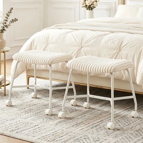 Conjunto de 2 Bancos com Rodas, 49 x 40,5 x 49 cm, Assento Acolchoado, Branco