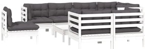 9 pcs conj. lounge de jardim c/ almofadões pinho maciço branco