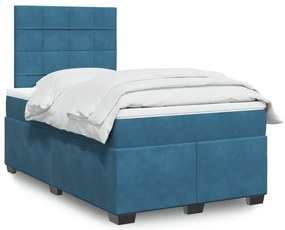 Cama boxspring com colchão 120x200 cm veludo azul