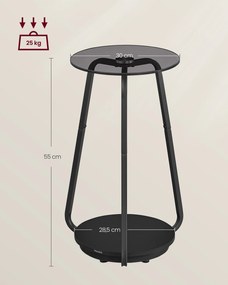 Mesa de apoio, mesas de cabeçeira com 2 níveis e tampo de vidro cinzento ardósia