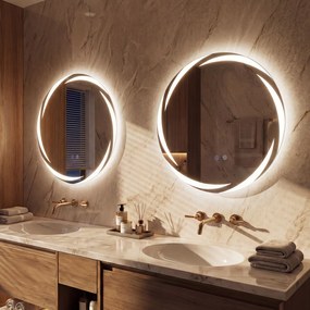 Espelho LED redondo de 60 cm para casa de banho, com luzes de 3 cores, antiembaciamento e luz traseira regulável, prateado