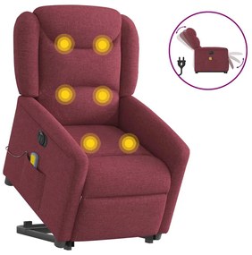 vidaXL Poltrona elevatória de massagens elétrica tecido vermelho tinto