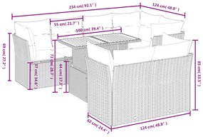 8 pcs conjunto de sofás p/ jardim com almofadões vime PE bege