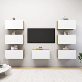 vidaXL Móveis de TV 7 pcs 30,5x30x60cm contrap. branco/carvalho sonoma