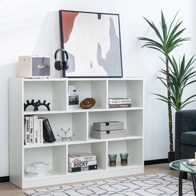 Estante aberta de 3 camadas, 8 cubos, prateleira de armazenamento, expositor 122 x 32 x 93 cm branco