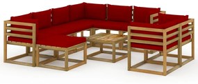 10 pcs conjunto lounge p/ jardim c/ almofadões vermelho tinto