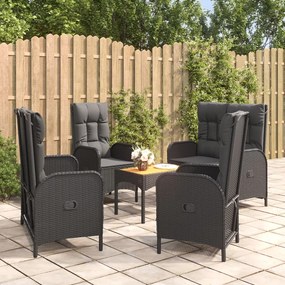 vidaXL 5 pcs conjunto de jantar p/ jardim c/ almofadões vime PE preto