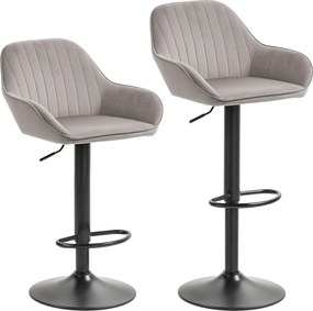 HOMCOM Conjunto de 2 Taburetes de Bar Cadeiras de Bar em Veludo com Encosto Apoio para Pés Altura Ajustável 87-107 cm Cinza | Aosom Portugal