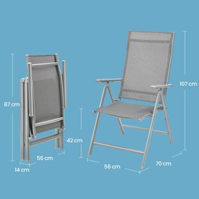 Cadeira de jardim dobrável com capacidade para 150 kg, com estrutura metálica cinzenta