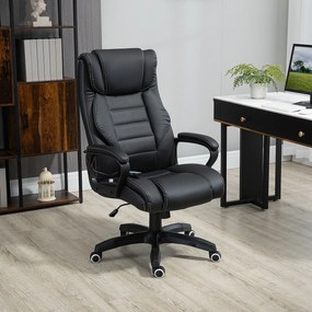 Cadeira de escritório com função de massagem, ergonómica de grande conforto, altura ajustável, encosto reclinável, revestimento sintético preto