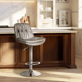 Banco de bar em couro sintético com estrutura prateada 92-113 x 46 x 54 cm cinzento