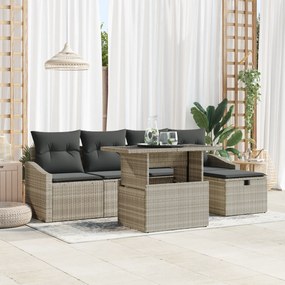 Conjunto de Sofá de Jardim com Almofadas Cinza Claro em Rattan Polimér