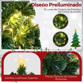 Árvore de Natal de fibra ótica artificial 120 cm pré-iluminada com luzes ajustáveis em cordão, base metálica, decoração para casa, verde