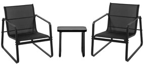 Conjunto de 2 Cadeiras e 1 Mesa de Apoio - Preto - Design Moderno
