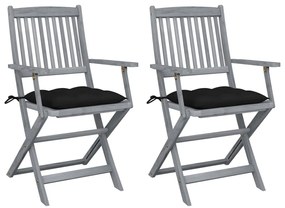 Cadeiras exterior dobráveis c/ almofadões 2 pcs acácia maciça