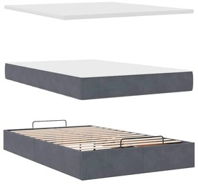 Cama otomana com colchão 120x190 cm veludo cinzento-escuro