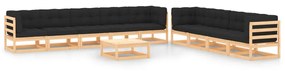 vidaXL 10 pcs conj. lounge jardim c/ almofadões antracite pinho maciço