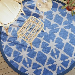 Tapete de exterior Ø200 cm ARAKIL PP azul e branco