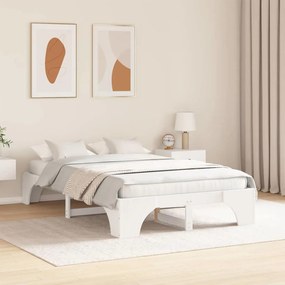 Cama Branca 140x190 cm em Madeira de Pinho Sólido
