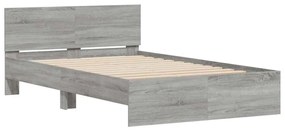 Estrutura cama c/ cabeceira/luzes LED 140x200cm cinzento sonoma